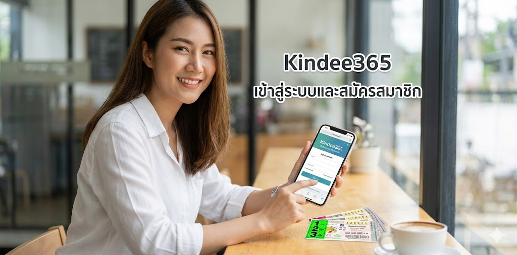 ภาพหน้าจอเว็บไซต์ Kindee365 แสดงหน้าเข้าถึงโดยตรง พร้อมแบบฟอร์มเข้าสู่ระบบและสมัครสมาชิก
